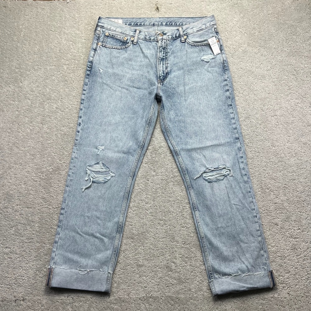 GAP Jeans Womens 32/14 L Blue‎ Light Wash Boy Jean Mid Rise Distressed Selvedge